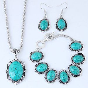 Silver Inlaid Turquoise Jewelry Set